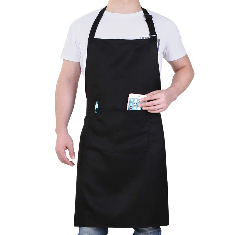 Will Well Chef Apron for Men and Women - 33" x 27" Large with 38" Waist Ties for a Comfy and Snug Fit, Durable and Lightweight, with 2 Spacious Pockets for Your Cooking Essentials - 1-Pack, Black - Image 1